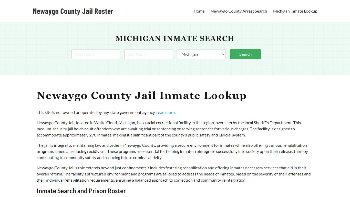 Newaygo County Jail Roster Lookup, MI, Inmate Search